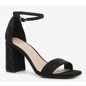 Kelly & Katie Caital Black Beaded Ankle Strap Sparkly Sandals Heels - Size 5